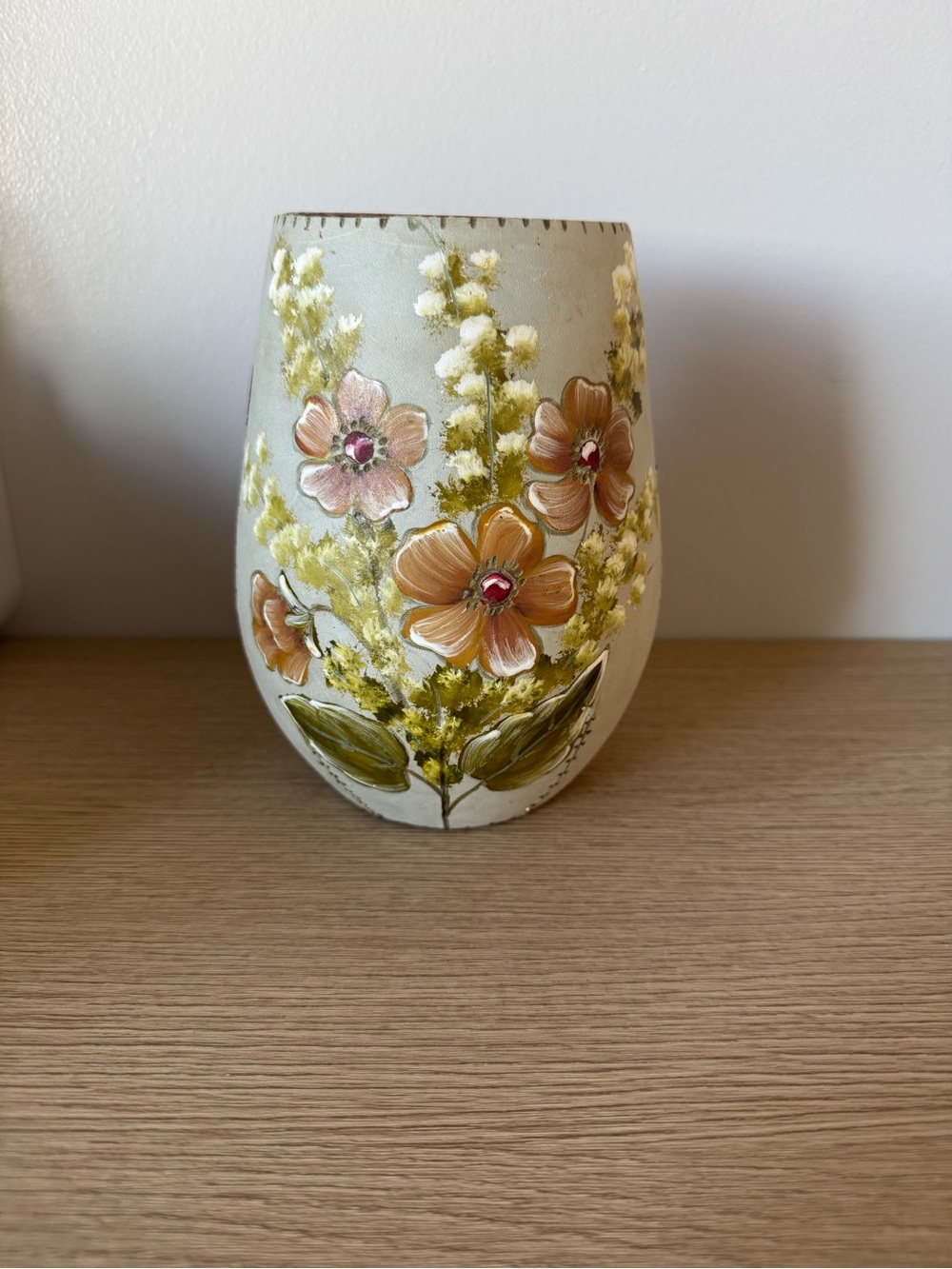 Hand-Painted Floral Ceramic Leather Wrapped Vase